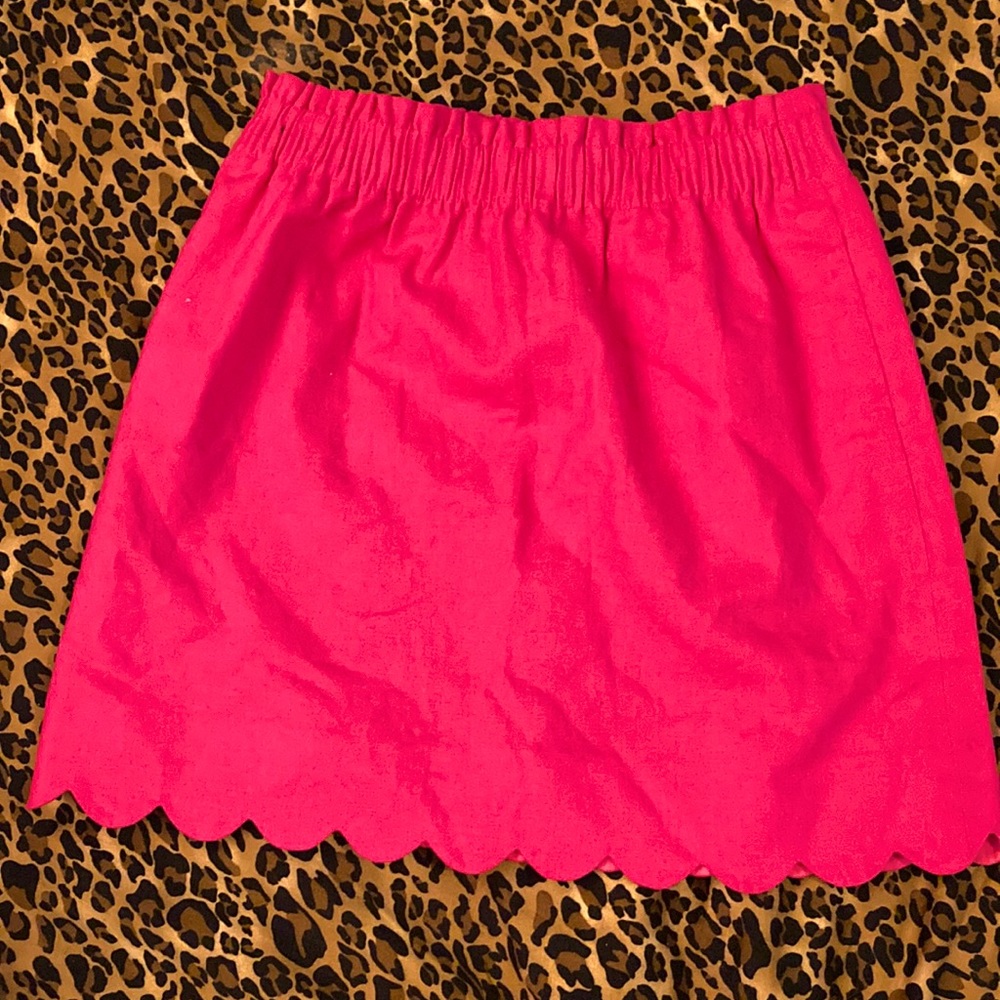 J. Crew bright hot pink scalloped hem linen skirt NWOT perfect for spring!